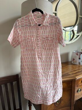 Faherty Pink Printed Short-Sleeve Mini Shirt Dress